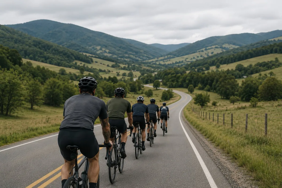 Cyclists riding on scenic road